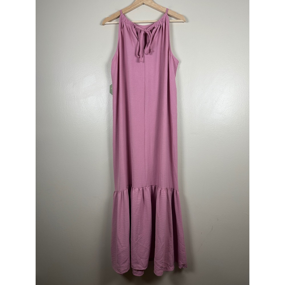 Ryegrass Women's L Maxi Dress Pink Polignac Halter Tie Neck Tiered Ruffle NEW